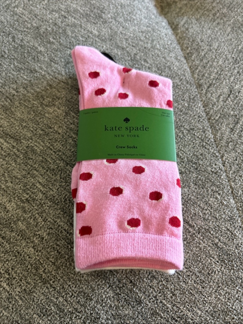 Kate Spade New York Women's Crew Socks 3 Pairs Fits Size 4-10 Pink, Red, White